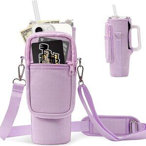 Water bottle carrier purple bag with phone pocket